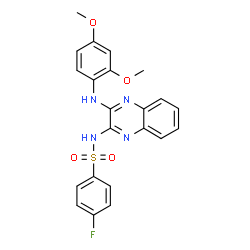 ChemSpider 2D Image | N-{3-[(2,4-Dimethoxyphenyl)amino]-2-quinoxalinyl}-4-fluorobenzenesulfonamide | C22H19FN4O4S