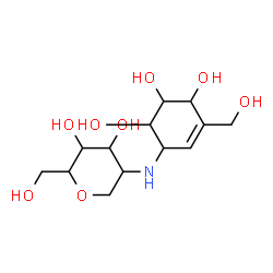 ChemSpider 2D Image | 1,5-Anhydro-2-deoxy-2-{[4,5,6-trihydroxy-3-(hydroxymethyl)-2-cyclohexen-1-yl]amino}hexitol | C13H23NO8