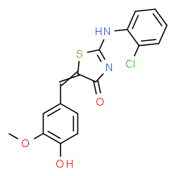ChemSpider 2D Image | 2-(2-chloroanilino)-5-[(4-hydroxy-3-methoxyphenyl)methylidene]-4-thiazolone | C17H13ClN2O3S