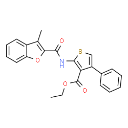 ChemSpider 2D Image | Ethyl 2-{[(3-methyl-1-benzofuran-2-yl)carbonyl]amino}-4-phenyl-3-thiophenecarboxylate | C23H19NO4S