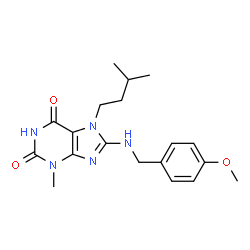 ChemSpider 2D Image | 8-[(4-Methoxybenzyl)amino]-3-methyl-7-(3-methylbutyl)-3,7-dihydro-1H-purine-2,6-dione | C19H25N5O3