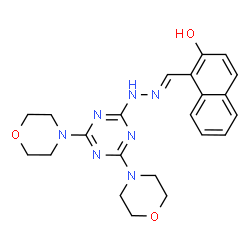 ChemSpider 2D Image | 1-[(E)-{[4,6-Di(4-morpholinyl)-1,3,5-triazin-2-yl]hydrazono}methyl]-2-naphthol | C22H25N7O3
