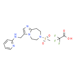 ChemSpider 2D Image | N-{[7-(Methylsulfonyl)-6,7,8,9-tetrahydro-5H-imidazo[1,2-d][1,4]diazepin-3-yl]methyl}-2-pyridinamine trifluoroacetate (1:1) | C16H20F3N5O4S