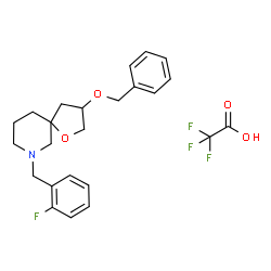 ChemSpider 2D Image | 3-(Benzyloxy)-7-(2-fluorobenzyl)-1-oxa-7-azaspiro[4.5]decane trifluoroacetate (1:1) | C24H27F4NO4