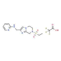 ChemSpider 2D Image | N-{[7-(Ethylsulfonyl)-5,6,7,8-tetrahydroimidazo[1,2-a]pyrazin-2-yl]methyl}-2-pyridinamine trifluoroacetate (1:1) | C16H20F3N5O4S