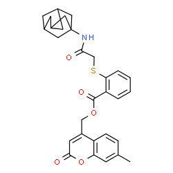 ChemSpider 2D Image | (7-Methyl-2-oxo-2H-chromen-4-yl)methyl 2-{[2-(adamantan-1-ylamino)-2-oxoethyl]sulfanyl}benzoate | C30H31NO5S