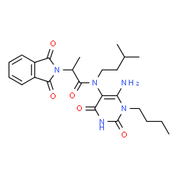 ChemSpider 2D Image | N-(6-Amino-1-butyl-2,4-dioxo-1,2,3,4-tetrahydro-5-pyrimidinyl)-2-(1,3-dioxo-1,3-dihydro-2H-isoindol-2-yl)-N-(3-methylbutyl)propanamide | C24H31N5O5