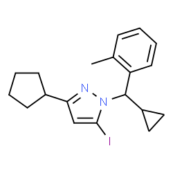 ChemSpider 2D Image | 3-Cyclopentyl-1-[cyclopropyl(2-methylphenyl)methyl]-5-iodo-1H-pyrazole | C19H23IN2