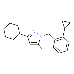 ChemSpider 2D Image | 3-Cyclohexyl-1-(2-cyclopropylbenzyl)-5-iodo-1H-pyrazole | C19H23IN2