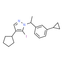 ChemSpider 2D Image | 4-Cyclopentyl-1-[1-(3-cyclopropylphenyl)ethyl]-5-iodo-1H-pyrazole | C19H23IN2