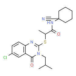 ChemSpider 2D Image | 2-[(6-Chloro-3-isobutyl-4-oxo-3,4-dihydro-2-quinazolinyl)sulfanyl]-N-(1-cyanocyclohexyl)propanamide | C22H27ClN4O2S