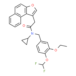 ChemSpider 2D Image | N-Cyclopropyl-N-[4-(difluoromethoxy)-3-ethoxybenzyl]-2-(naphtho[2,1-b]furan-1-yl)acetamide | C27H25F2NO4