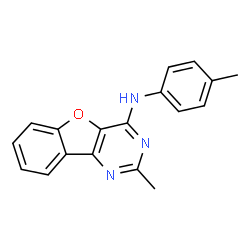 ChemSpider 2D Image | 2-Methyl-N-(4-methylphenyl)[1]benzofuro[3,2-d]pyrimidin-4-amine | C18H15N3O