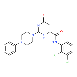 ChemSpider 2D Image | N-(2,3-Dichlorophenyl)-6-oxo-2-(4-phenyl-1-piperazinyl)-1,4,5,6-tetrahydro-4-pyrimidinecarboxamide | C21H21Cl2N5O2