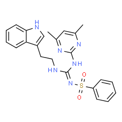 ChemSpider 2D Image | N-[(E)-[(4,6-Dimethylpyrimidin-2-yl)amino]{[2-(1H-indol-3-yl)ethyl]amino}methylene]benzenesulfonamide | C23H24N6O2S