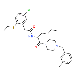 ChemSpider 2D Image | 2-[5-Chloro-2-(ethylsulfanyl)phenyl]-N-{1-[4-(3-methylbenzyl)-1-piperazinyl]-1-oxo-2-hexanyl}acetamide | C28H38ClN3O2S