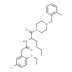 ChemSpider 2D Image | 2-[5-Chloro-2-(ethylsulfanyl)phenyl]-N-{1-[4-(2-methylbenzyl)-1-piperazinyl]-1-oxo-2-hexanyl}acetamide | C28H38ClN3O2S
