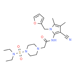 ChemSpider 2D Image | N-[3-Cyano-1-(2-furylmethyl)-4,5-dimethyl-1H-pyrrol-2-yl]-2-[4-(diethylsulfamoyl)-1-piperazinyl]acetamide | C22H32N6O4S