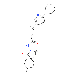 ChemSpider 2D Image | 2-[(8-Methyl-2,4-dioxo-1,3-diazaspiro[4.5]dec-3-yl)amino]-2-oxoethyl 6-(4-morpholinyl)nicotinate | C21H27N5O6
