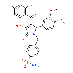 ChemSpider 2D Image | 4-{[3-(2,4-Dichlorobenzoyl)-2-(3,4-dimethoxyphenyl)-4-hydroxy-5-oxo-2,5-dihydro-1H-pyrrol-1-yl]methyl}benzenesulfonamide | C26H22Cl2N2O7S