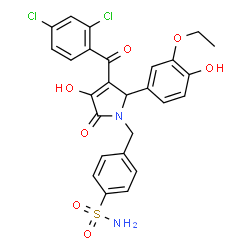 ChemSpider 2D Image | 4-{[3-(2,4-Dichlorobenzoyl)-2-(3-ethoxy-4-hydroxyphenyl)-4-hydroxy-5-oxo-2,5-dihydro-1H-pyrrol-1-yl]methyl}benzenesulfonamide | C26H22Cl2N2O7S