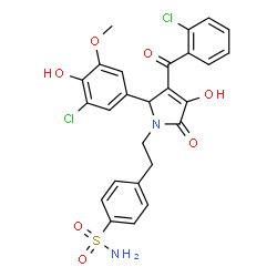 ChemSpider 2D Image | 4-{2-[3-(2-Chlorobenzoyl)-2-(3-chloro-4-hydroxy-5-methoxyphenyl)-4-hydroxy-5-oxo-2,5-dihydro-1H-pyrrol-1-yl]ethyl}benzenesulfonamide | C26H22Cl2N2O7S