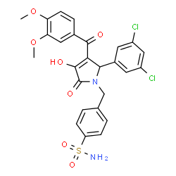 ChemSpider 2D Image | 4-{[2-(3,5-Dichlorophenyl)-3-(3,4-dimethoxybenzoyl)-4-hydroxy-5-oxo-2,5-dihydro-1H-pyrrol-1-yl]methyl}benzenesulfonamide | C26H22Cl2N2O7S