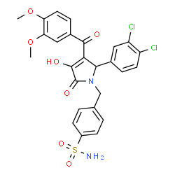 ChemSpider 2D Image | 4-{[2-(3,4-Dichlorophenyl)-3-(3,4-dimethoxybenzoyl)-4-hydroxy-5-oxo-2,5-dihydro-1H-pyrrol-1-yl]methyl}benzenesulfonamide | C26H22Cl2N2O7S