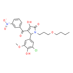 ChemSpider 2D Image | 1-(3-Butoxypropyl)-5-(3-chloro-4-hydroxy-5-methoxyphenyl)-3-hydroxy-4-(3-nitrobenzoyl)-1,5-dihydro-2H-pyrrol-2-one | C25H27ClN2O8