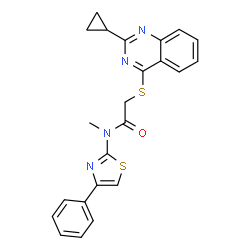 ChemSpider 2D Image | 2-(2-Cyclopropyl-quinazolin-4-ylsulfanyl)-N-methyl-N-(4-phenyl-thiazol-2-yl)-acetamide | C23H20N4OS2