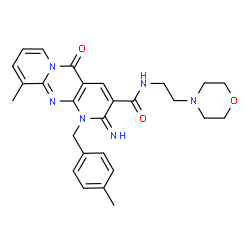 ChemSpider 2D Image | 2-Imino-10-methyl-1-(4-methylbenzyl)-N-[2-(4-morpholinyl)ethyl]-5-oxo-1,5-dihydro-2H-dipyrido[1,2-a:2',3'-d]pyrimidine-3-carboxamide | C27H30N6O3