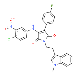 ChemSpider 2D Image | 3-[(4-Chloro-3-nitrophenyl)amino]-4-(4-fluorophenyl)-1-[2-(1-methyl-1H-indol-3-yl)ethyl]-1H-pyrrole-2,5-dione | C27H20ClFN4O4
