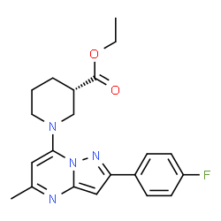 ChemSpider 2D Image | Ethyl (3S)-1-[2-(4-fluorophenyl)-5-methylpyrazolo[1,5-a]pyrimidin-7-yl]-3-piperidinecarboxylate | C21H23FN4O2