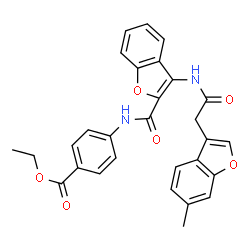 ChemSpider 2D Image | Ethyl 4-{[(3-{[(6-methyl-1-benzofuran-3-yl)acetyl]amino}-1-benzofuran-2-yl)carbonyl]amino}benzoate | C29H24N2O6