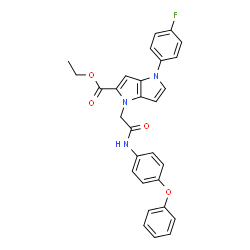 ChemSpider 2D Image | Ethyl 4-(4-fluorophenyl)-1-{2-oxo-2-[(4-phenoxyphenyl)amino]ethyl}-1,4-dihydropyrrolo[3,2-b]pyrrole-2-carboxylate | C29H24FN3O4