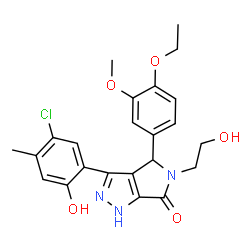 ChemSpider 2D Image | 3-(5-Chloro-2-hydroxy-4-methylphenyl)-4-(4-ethoxy-3-methoxyphenyl)-5-(2-hydroxyethyl)-4,5-dihydropyrrolo[3,4-c]pyrazol-6(1H)-one | C23H24ClN3O5