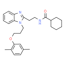 ChemSpider 2D Image | N-(2-{1-[3-(2,5-Dimethylphenoxy)propyl]-1H-benzimidazol-2-yl}ethyl)cyclohexanecarboxamide | C27H35N3O2