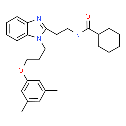 ChemSpider 2D Image | N-(2-{1-[3-(3,5-Dimethylphenoxy)propyl]-1H-benzimidazol-2-yl}ethyl)cyclohexanecarboxamide | C27H35N3O2