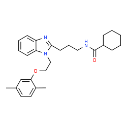 ChemSpider 2D Image | N-(3-{1-[2-(2,5-Dimethylphenoxy)ethyl]-1H-benzimidazol-2-yl}propyl)cyclohexanecarboxamide | C27H35N3O2
