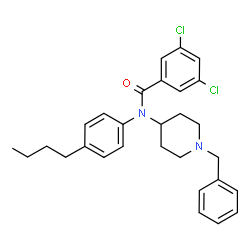 ChemSpider 2D Image | N-(1-Benzyl-4-piperidinyl)-N-(4-butylphenyl)-3,5-dichlorobenzamide | C29H32Cl2N2O