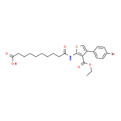 ChemSpider 2D Image | 10-{[4-(4-Bromophenyl)-3-(ethoxycarbonyl)-2-thienyl]amino}-10-oxodecanoic acid | C23H28BrNO5S