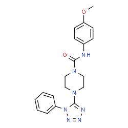 ChemSpider 2D Image | N-(4-Methoxyphenyl)-4-(1-phenyl-1H-tetrazol-5-yl)-1-piperazinecarboxamide | C19H21N7O2