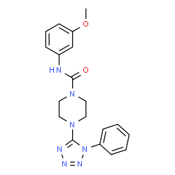 ChemSpider 2D Image | N-(3-Methoxyphenyl)-4-(1-phenyl-1H-tetrazol-5-yl)-1-piperazinecarboxamide | C19H21N7O2