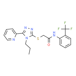 ChemSpider 2D Image | 2-{[4-Propyl-5-(2-pyridinyl)-4H-1,2,4-triazol-3-yl]sulfanyl}-N-[2-(trifluoromethyl)phenyl]acetamide | C19H18F3N5OS