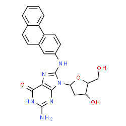 ChemSpider 2D Image | 2-Amino-9-(2-deoxypentofuranosyl)-8-(2-phenanthrylamino)-1,9-dihydro-6H-purin-6-one | C24H22N6O4