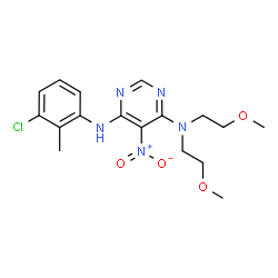 ChemSpider 2D Image | N'-(3-Chloro-2-methylphenyl)-N,N-bis(2-methoxyethyl)-5-nitropyrimidine-4,6-diamine | C17H22ClN5O4