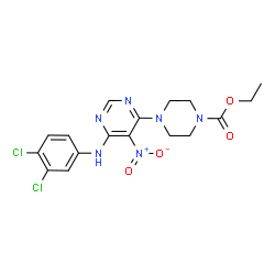 ChemSpider 2D Image | Ethyl 4-{6-[(3,4-dichlorophenyl)amino]-5-nitropyrimidin-4-yl}piperazine-1-carboxylate | C17H18Cl2N6O4