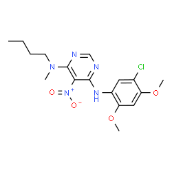 ChemSpider 2D Image | N-Butyl-N'-(5-chloro-2,4-dimethoxyphenyl)-N-methyl-5-nitro-4,6-pyrimidinediamine | C17H22ClN5O4