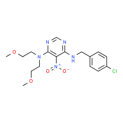 ChemSpider 2D Image | N'-(4-Chlorobenzyl)-N,N-bis(2-methoxyethyl)-5-nitro-4,6-pyrimidinediamine | C17H22ClN5O4