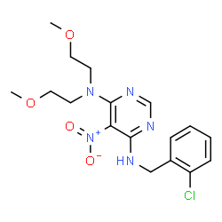 ChemSpider 2D Image | N'-(2-Chlorobenzyl)-N,N-bis(2-methoxyethyl)-5-nitro-4,6-pyrimidinediamine | C17H22ClN5O4